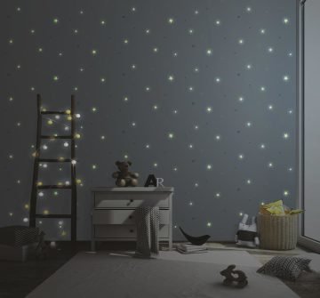 Ada kids fosforlu 8913-1-Açık mavi yıldızlı-gece yanar-kız-erkek-tavan-duvar