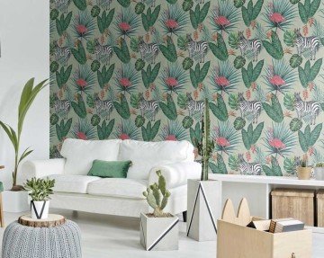 wall-frezya duvar kağıdı fr18-0008-hayvan modelli zebra-yeşil-modelli-fon