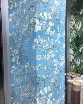 Hollanda markası ithal Van Gogh duvar kağıdı 17140-bn-dal-mavi-desenli-eskitme-doğal-işleme-tasarım-Non woven tabanlı-Rulo Ebatı: 10,05 x 0,53 m