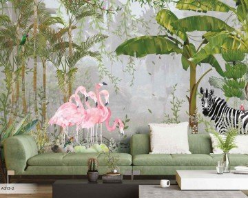 amazon poster A313-2-zebra flamingo-1 m fiyatı- özel poster modeli-Yeşil-fon