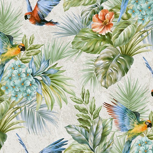 Tropicano 9905-3-papağan kuşlu-modelli-yeşil-çok renkli-fon