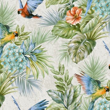 Tropicano 9905-3-papağan kuşlu-modelli-yeşil-çok renkli-fon