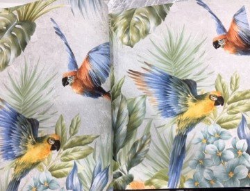 Tropicano 9905-3-papağan kuşlu-modelli-yeşil-çok renkli-fon