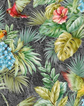 Tropicano 9905-4-gri zemin-yeşil-papağan kuşlu-modelli-ithal duvar kağıtları toptancı-Fon-toptancısı-ithal duvar kağıtları toptancı