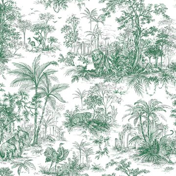 Tropicano 9909-3-Hayvan modeli-orman dallı yeşil-fon