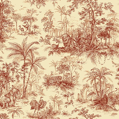 Tropicano 9909-4-Amazon modelli-Aslan Hayvan figürlü kırmızı-orman dallı-fon