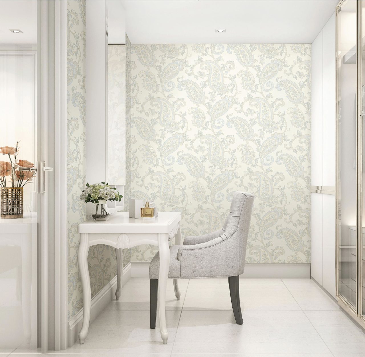 Tropicano 9903-1-krem-renkli desenli-dallı-yapraklı-