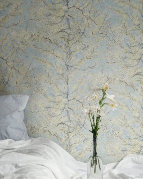İthal Hollanda BN-Van Gogh duvar kağıtları 17160-mavi sarı-Ağaç-dallı-desenli-Fon-Rulo Ebatı: 10,05 x 0,53 m