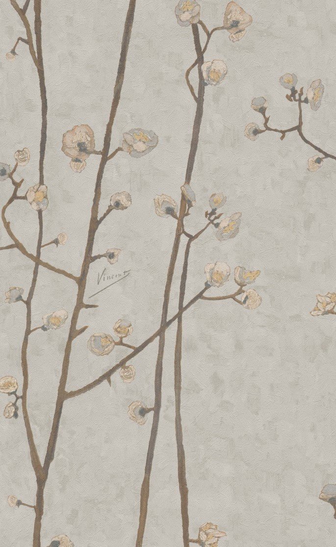 İthal Hollanda BN Van Gogh duvar kağıtları 220022-Yeni-bej ağaç dallı-Non woven tabanlı,Rulo Ebatı: 10,05 x 0,53 m