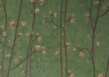 İthal Hollanda BN Van Gogh duvar kağıdı 220024-yeşil renkli-kahve dallı-desenli-Non woven tabanlı,Rulo Ebatı: 10,05 x 0,53 m
