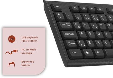 Hytech Siyah Usb Kablolu Standart Q Klavye hyk-44