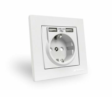 RİTA BEYAZ ÇERÇEVELİ İKİLİ USB'Lİ TOPRAKLI PRİZ