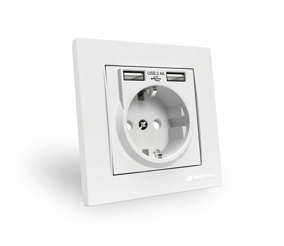 RİTA BEYAZ ÇERÇEVELİ İKİLİ USB'Lİ TOPRAKLI PRİZ