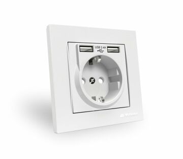 RİTA BEYAZ ÇERÇEVELİ İKİLİ USB'Lİ TOPRAKLI PRİZ