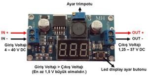Lm2596 Ekranlı Göstergeli Ayarlanabilir Dc/Dc Voltaj Regülatörü Modülü