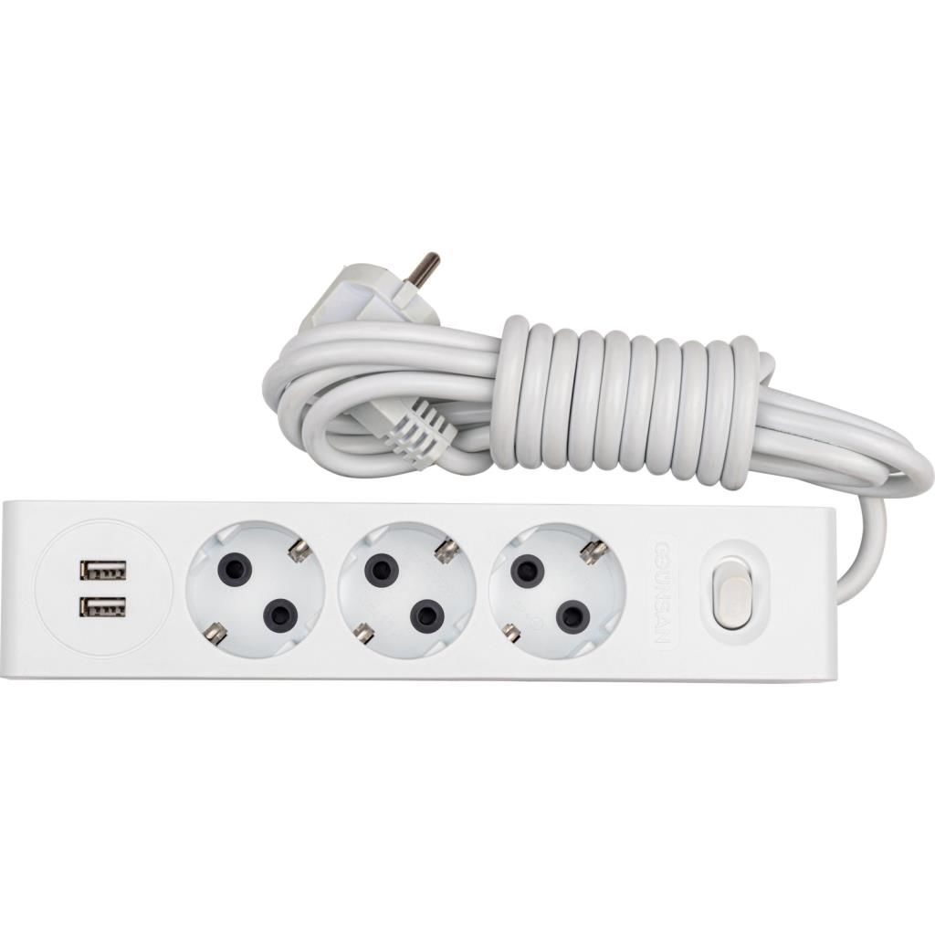 GÜNSAN VISAGE 2 USB ÇIKIŞLI 3'LÜ (Ç.K) ANH. TOPRAKLI GRUP PRİZ (3 MT )