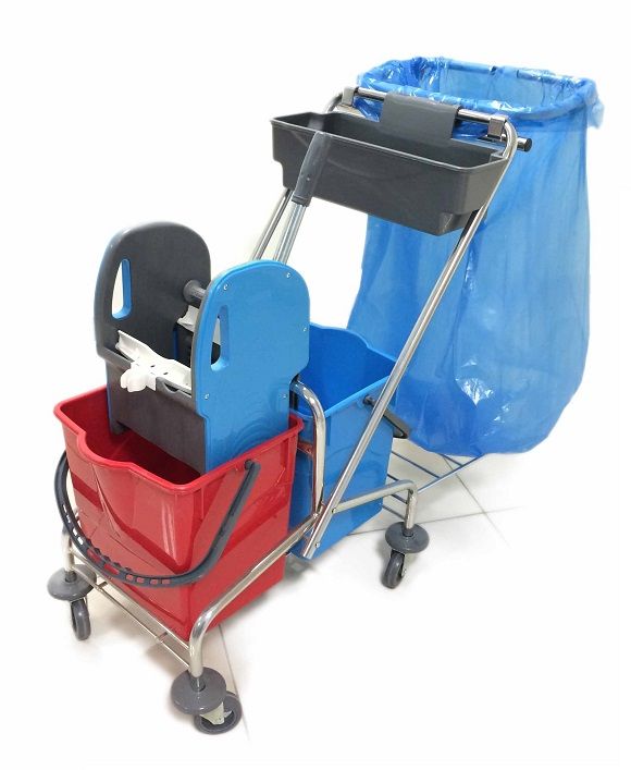 Çift Kovalı Çöp Toplamalı Plastik Presli Krom Temizlik Arabası - 18x2 Litre - CK759