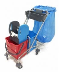 Çift Kovalı Çöp Toplamalı Plastik Presli Krom Temizlik Arabası - 18x2 Litre - CK759