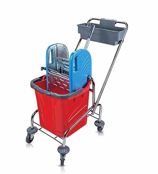 Tek Kovalı Metal Presli Krom Temizlik Arabası - 25 Litre - TK721