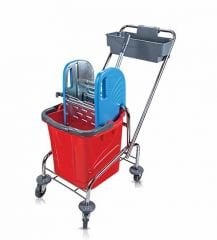 Tek Kovalı Metal Presli Krom Temizlik Arabası - 25 Litre - TK721