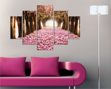Pembe Ağaçlı Romantik Yol MDF Tablo