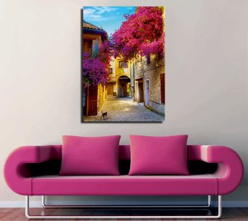 Pembe Çiçekli Sokak Kanvas Tablo