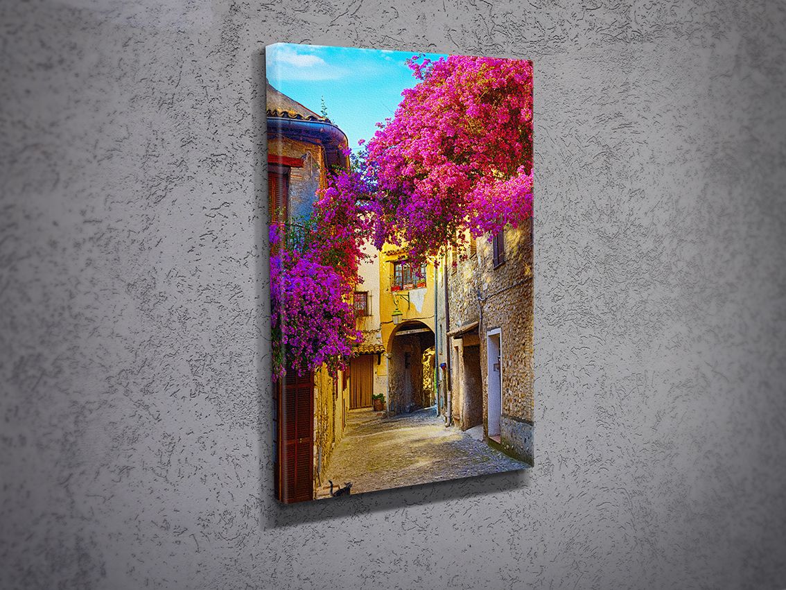 Pembe Çiçekli Sokak Kanvas Tablo