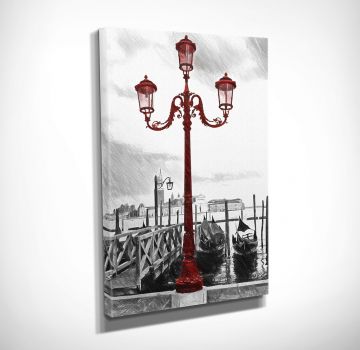 Kırmızı Sokak Lambası Kanvas Tablo