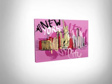 Pembe New York Kanvas Tablo