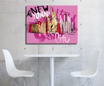 Pembe New York Kanvas Tablo