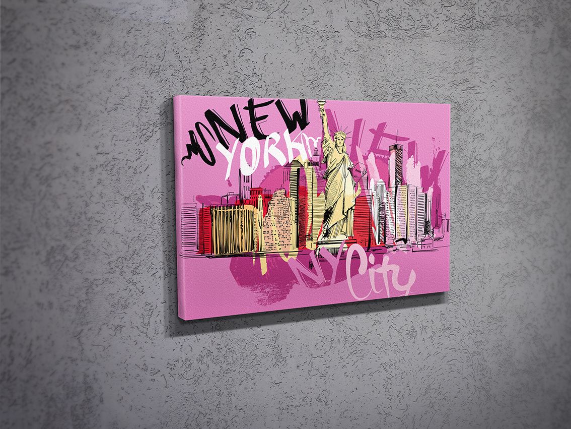 Pembe New York Kanvas Tablo