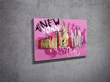 Pembe New York Kanvas Tablo