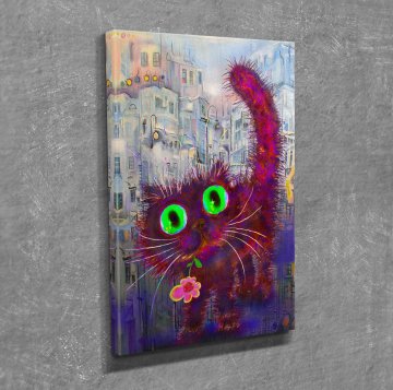 Mor Kedi Kanvas Tablo