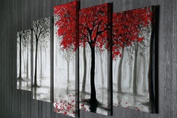 Yağlıboya Kırmızı Ağaç Kanvas Tablo