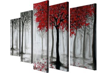 Yağlıboya Kırmızı Ağaç Kanvas Tablo