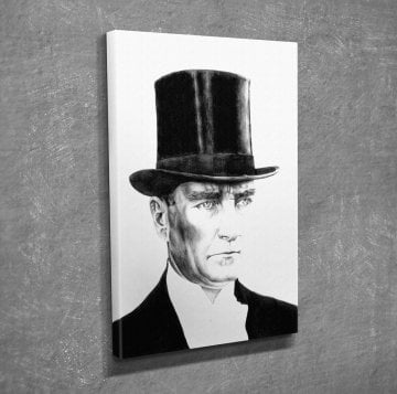 Atatürk Siyah Beyaz Kanvas Tablo