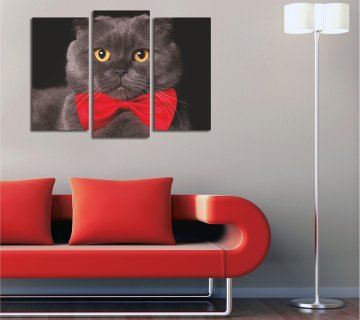 Kırmızı Papyonlu Kedi Kanvas Tablo