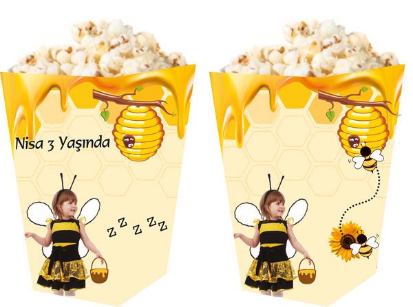 Arı Temalı Kişiye Özel Popcorn Kutusu 6 Adet