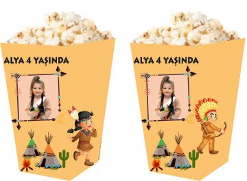 Kızılderili Temalı Kişiye Özel Popcorn Kutusu 6 Adet
