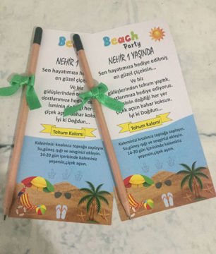 Beach Party Temalı Kişiye Özel Tohum Kalemi 6 Adet