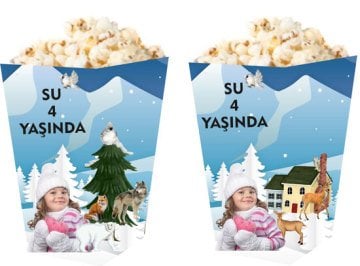 Kış Temalı Kişiye Özel Popcorn Kutusu 6 Adet