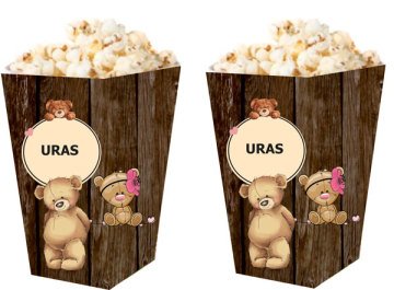 Ayıcık Temalı Kişiye Özel Popcorn Kutusu 6 Adet