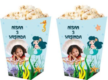 Deniz Kızı Temalı Kişiye Özel Popcorn Kutusu 6 Adet