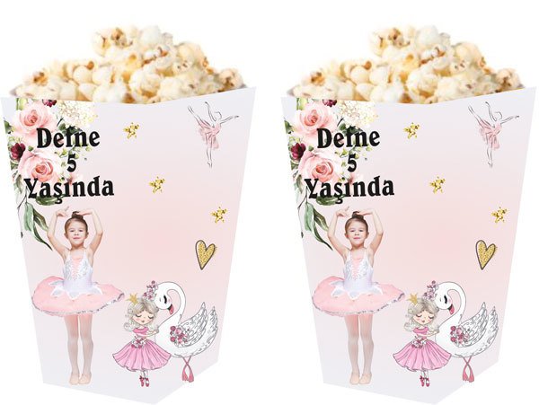 Balerin 2 Temalı Kişiye Özel Popcorn Kutusu 6 Adet