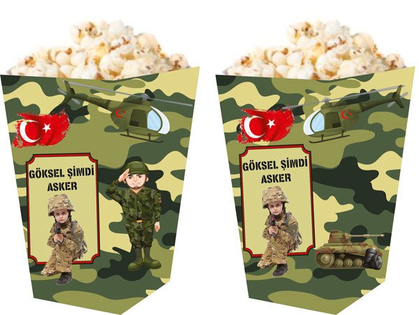 Asker Temalı Kişiye Özel Popcorn Kutusu 6 Adet