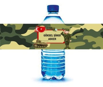 Asker Temalı Kişiye Özel Su Şişesi Sargısı 6 Adet