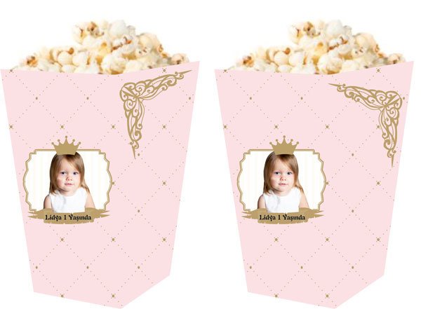 Prenses Temalı Kişiye Özel Popcorn Kutusu 6 Adet