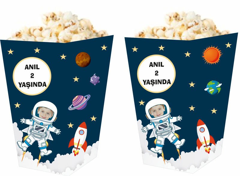 Uzay Temalı Kişiye Özel Popcorn Kutusu 6 Adet