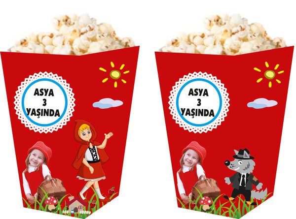 Kırmızı Başlıklı Kız Temalı Kişiye Özel Popcorn Kutusu 6 Adet