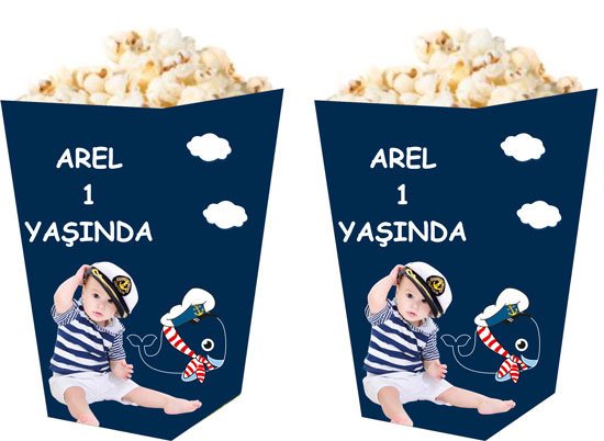 Denizci 2 Temalı Kişiye Özel Popcorn Kutusu 6 Adet